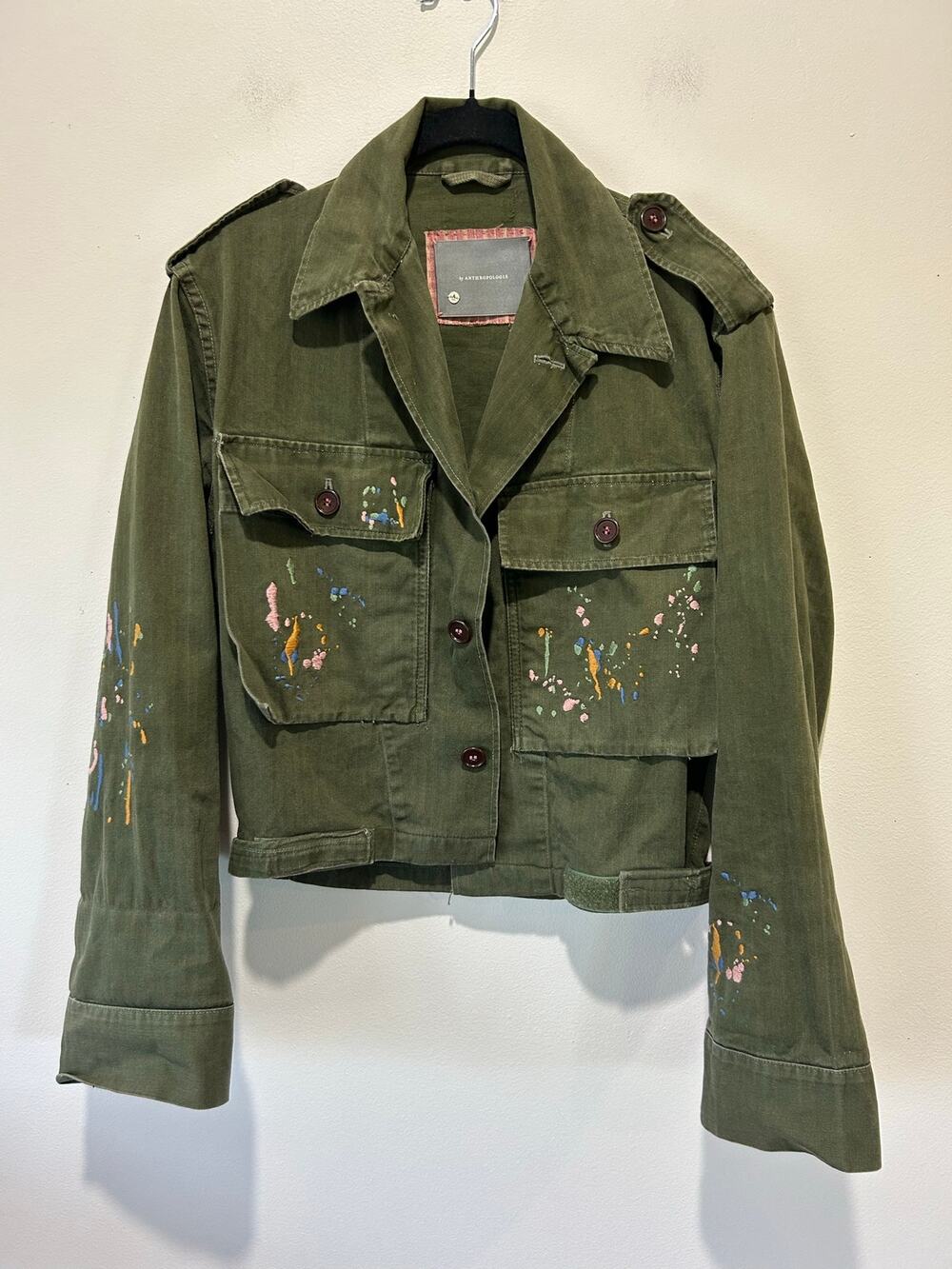 Anthropologie Pilcro cropped paint splatter utility jacket size S military
